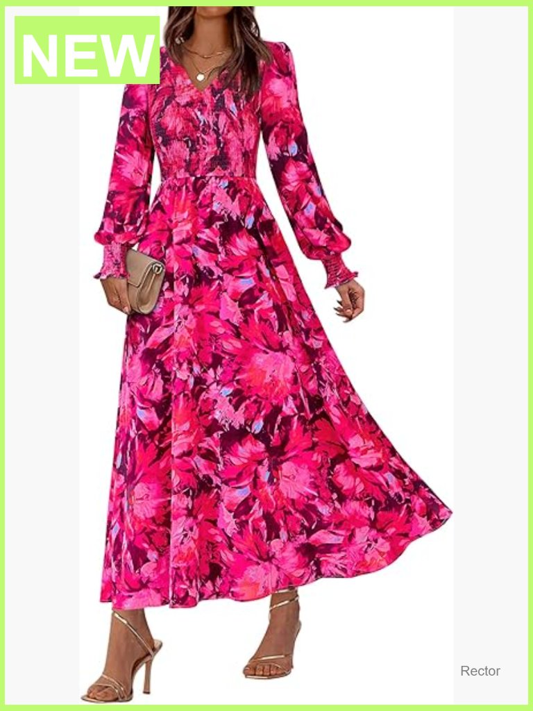 Women's Floral V-Neck Long Sleeve Maxi Dress Boho Wedding Guest